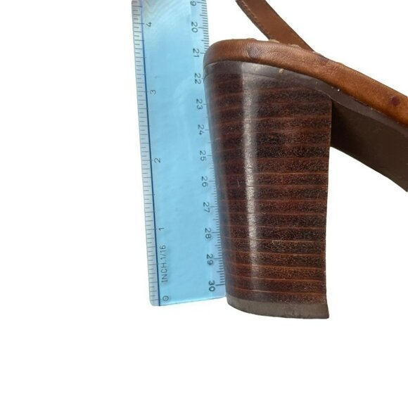 Anne Klein Aleens Brown Tobacco Leather Heels Slingback Buckle Open Toe Size 9 - Picture 13 of 14